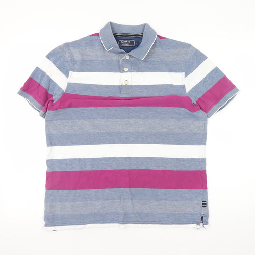 Maine New England Men's Multicoloured Striped Cotton Polo Shirt Size S