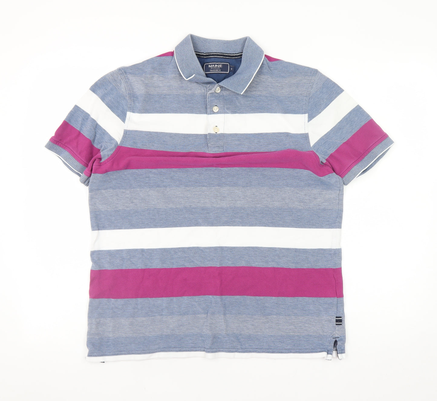 Maine New England Men's Multicoloured Striped Cotton Polo Shirt Size S