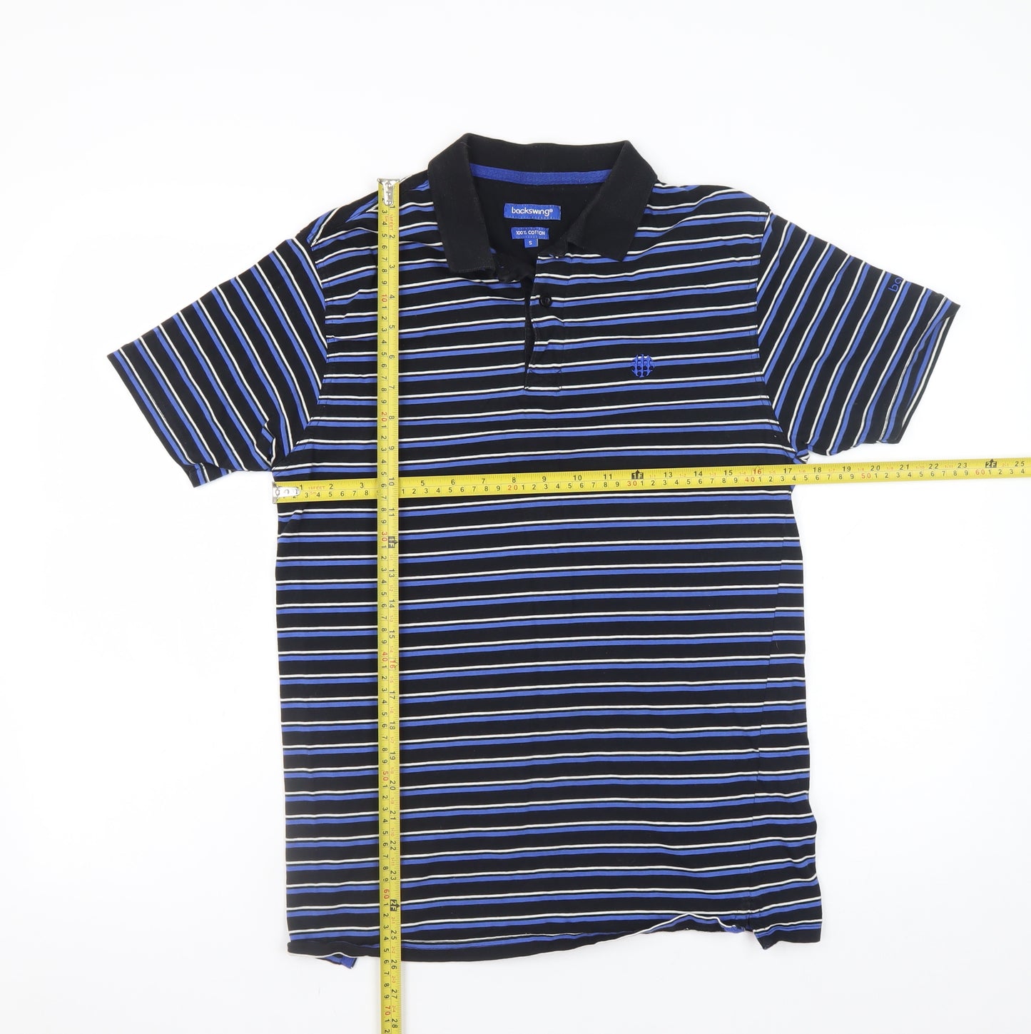Backswing Men’s Black Striped Cotton Polo Shirt Size S