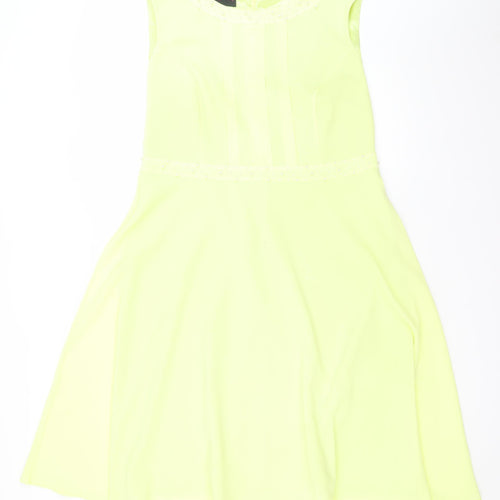 Daisy May Women's Yellow A-Line Sleeveless Beaded Chiffon Dress Size 16