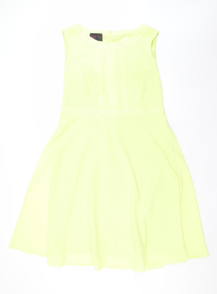 Daisy May Women's Yellow A-Line Sleeveless Beaded Chiffon Dress Size 16