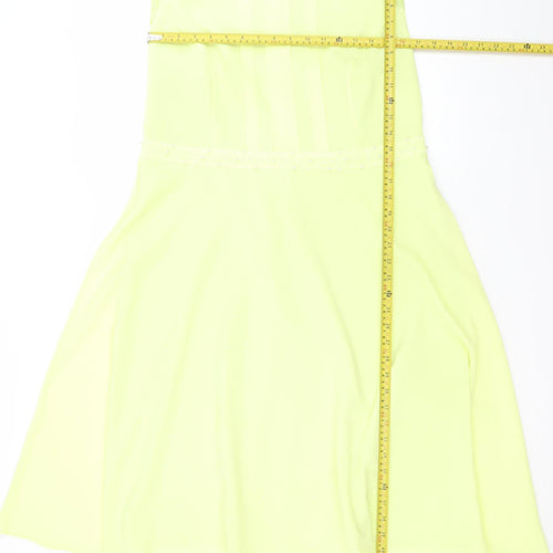 Daisy May Women's Yellow A-Line Sleeveless Beaded Chiffon Dress Size 16