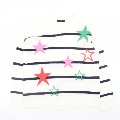 F&F Women’s White Star Stripe Knit Jumper Size 14
