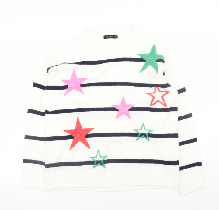 F&F Women’s White Star Stripe Knit Jumper Size 14