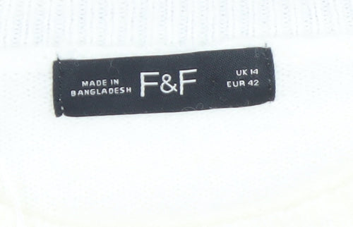 F&F Women’s White Star Stripe Knit Jumper Size 14