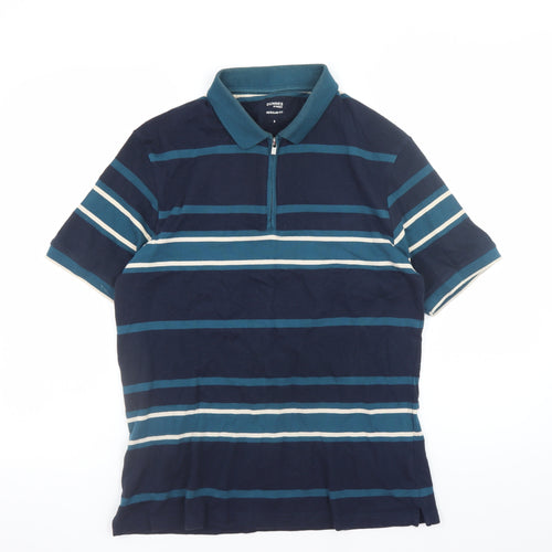 Dunnes Stores Men's Blue Striped Regular Fit Polo Shirt Size S