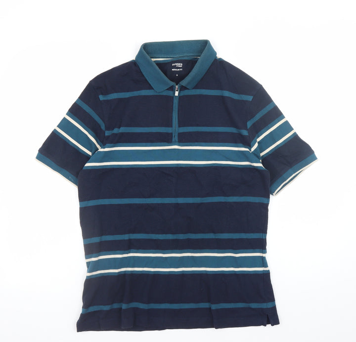 Dunnes Stores Men's Blue Striped Regular Fit Polo Shirt Size S