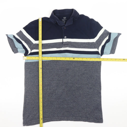 Marks and Spencer Men's Blue Striped Cotton Polo Shirt Size S Regular Fit
