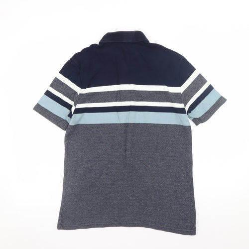 Marks and Spencer Men's Blue Striped Cotton Polo Shirt Size S Regular Fit