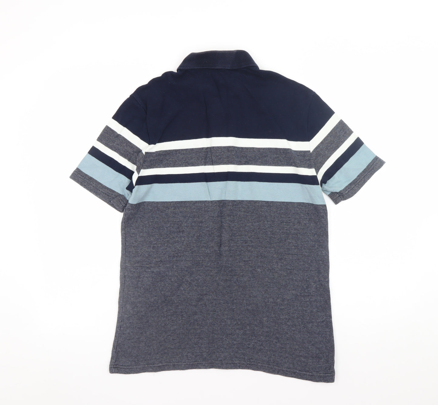 Marks and Spencer Men's Blue Striped Cotton Polo Shirt Size S Regular Fit
