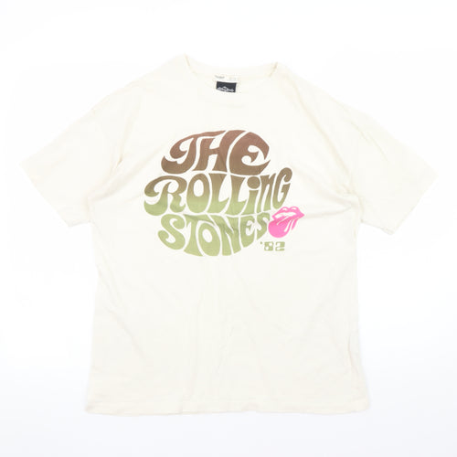 Pull & Bear Women's Ivory Rolling Stones Graphic T-Shirt Size S