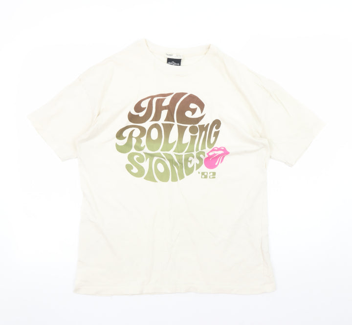Pull & Bear Women's Ivory Rolling Stones Graphic T-Shirt Size S