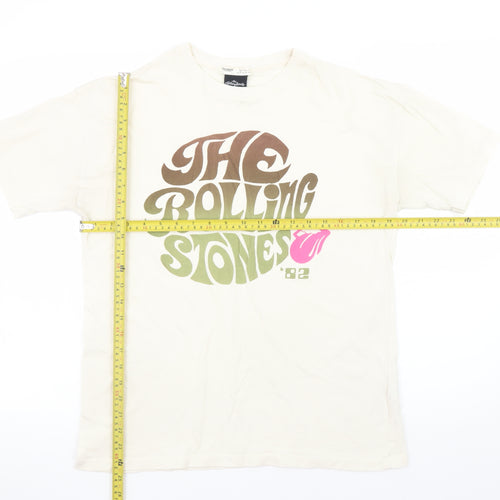 Pull & Bear Women's Ivory Rolling Stones Graphic T-Shirt Size S