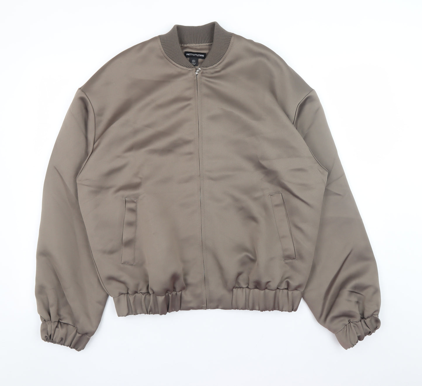 PrettyLittleThing Women’s Brown Bomber Jacket UK 4 Polyester Zip Up