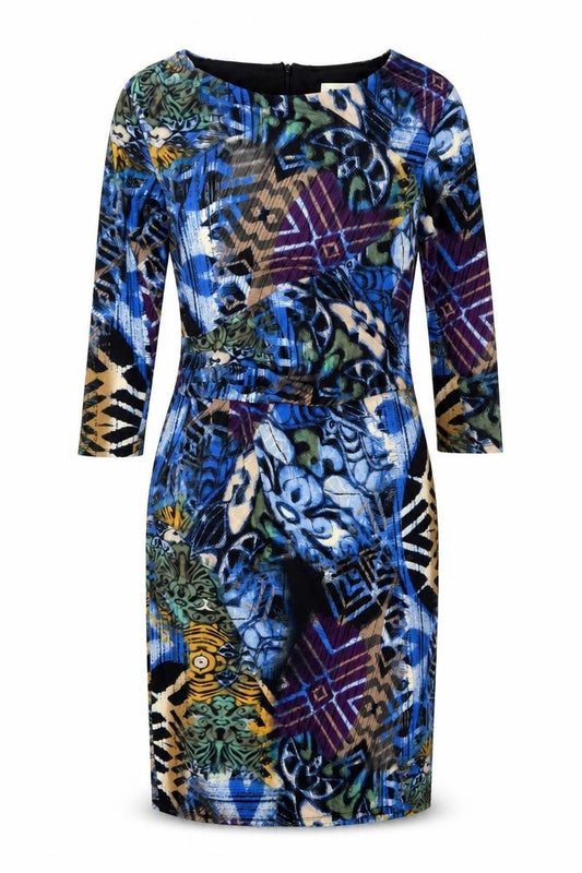 Front view of Gerard women’s multicoloured geometric bodycon dress, size UK 18