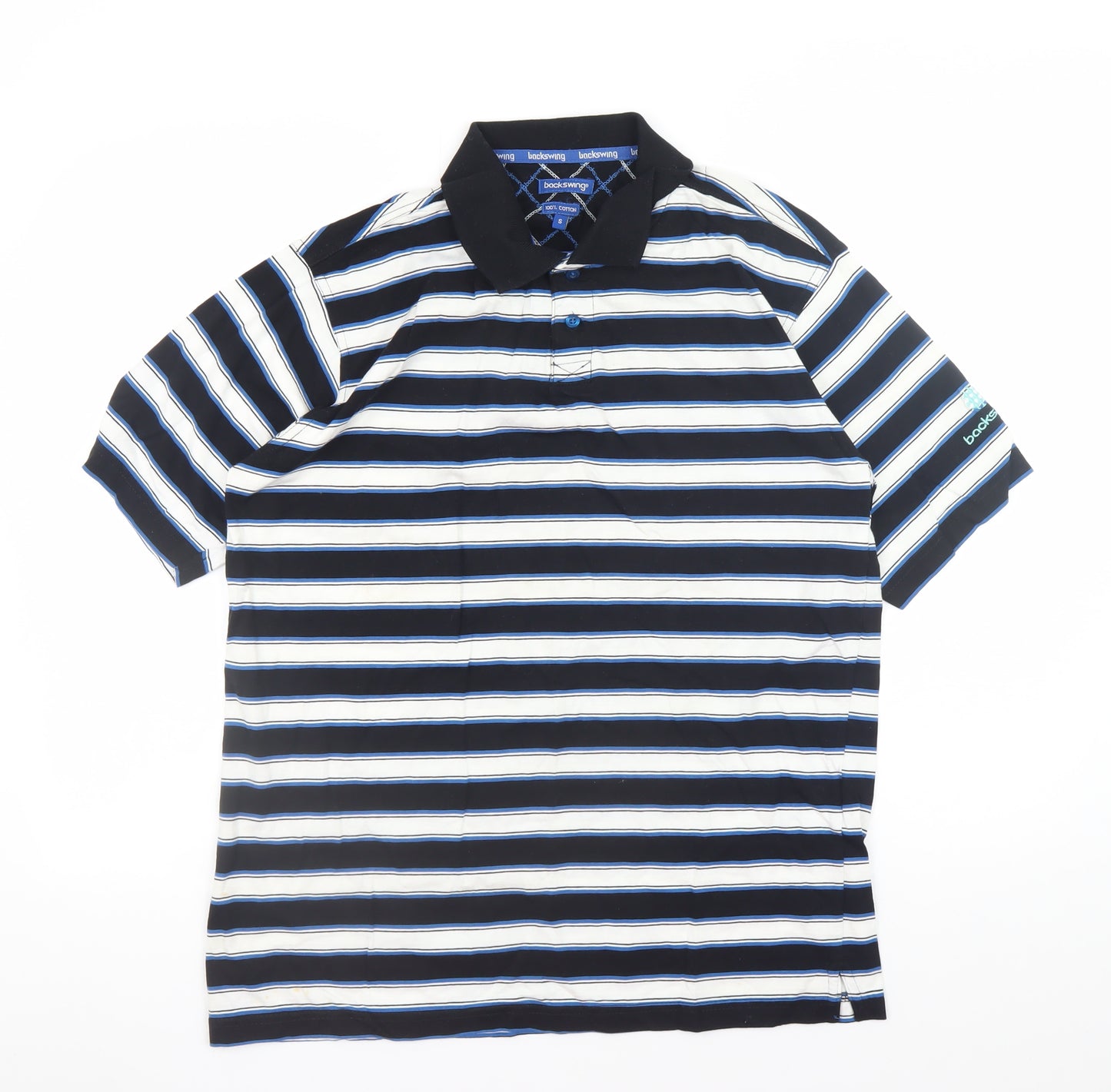 Backswing Men's Black Striped Cotton Golf Polo Shirt Size S