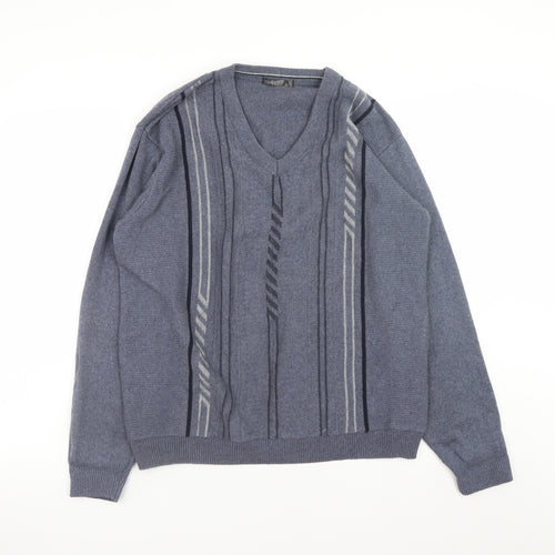 Dunnes Men Blue Geometric V-Neck Pullover Jumper Size S