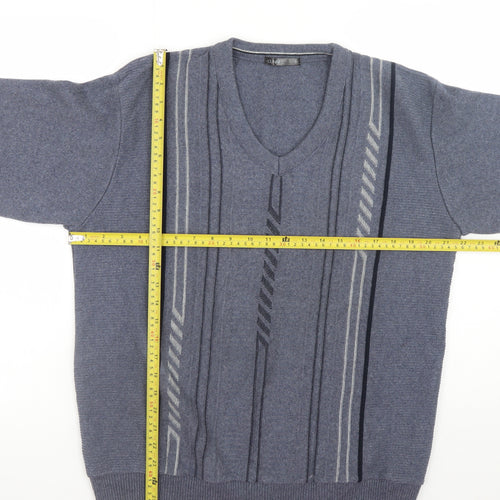 Dunnes Men Blue Geometric V-Neck Pullover Jumper Size S