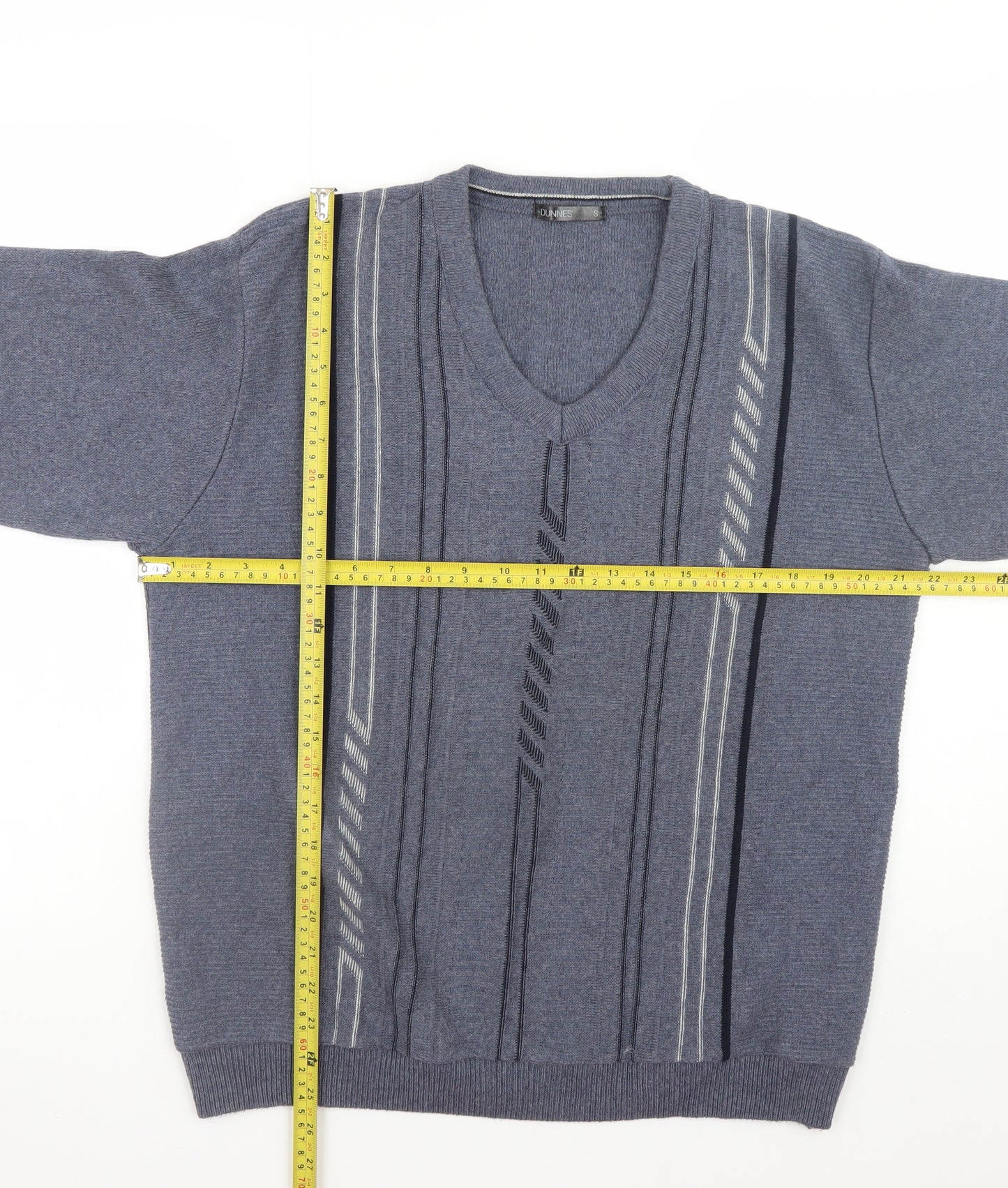 Dunnes Men Blue Geometric V-Neck Pullover Jumper Size S