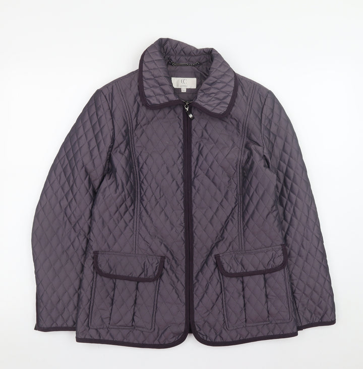 CC Petite Women's Purple Quilted Mid-Length Zip Jacket Size 8