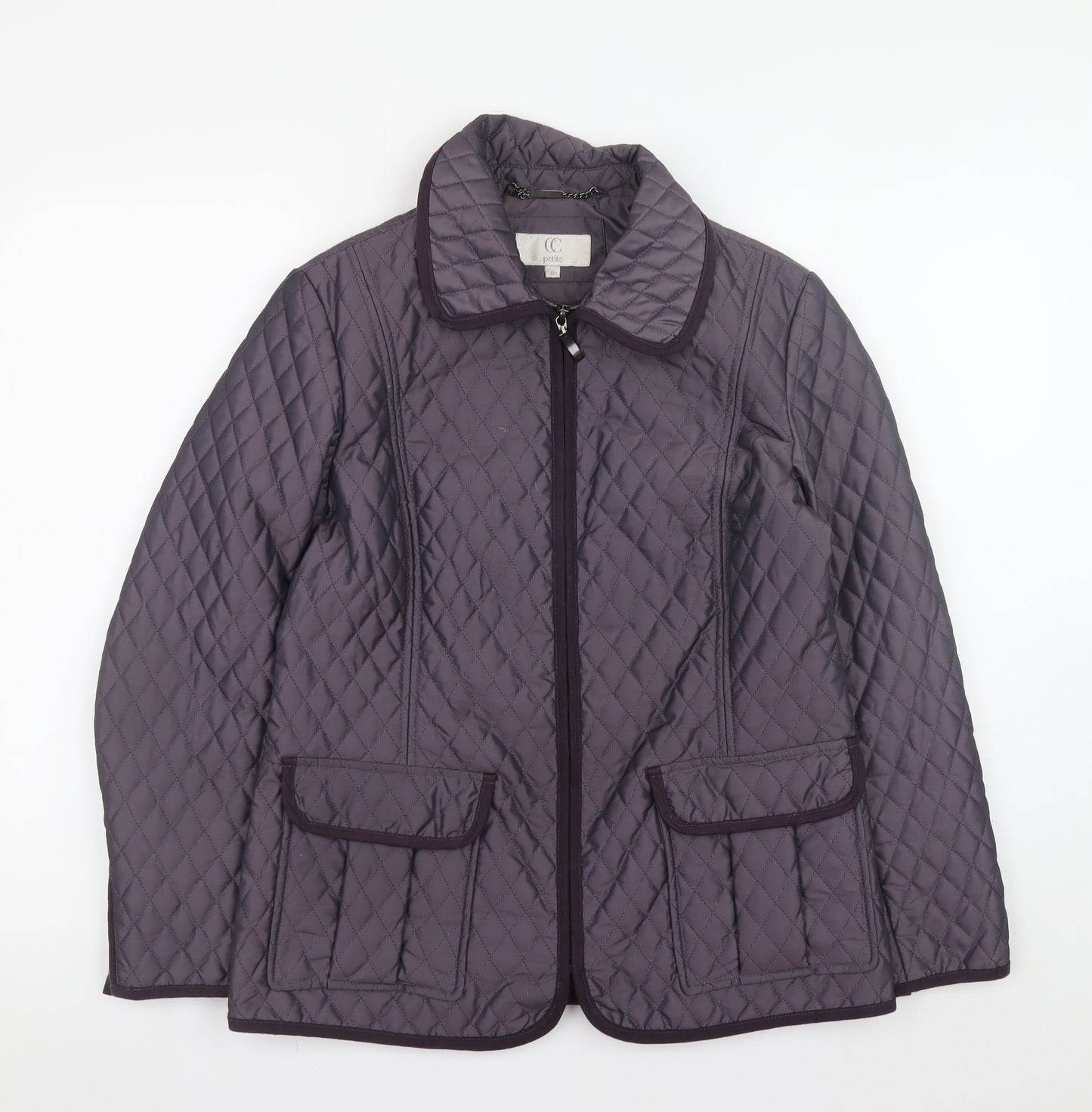CC Petite Women's Purple Quilted Mid-Length Zip Jacket Size 8