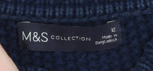 Marks and Spencer Women's Blue Cotton Cable-Knit Jumper Size 12