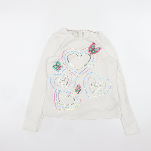 Monsoon Teens White Long Sleeve Heart Sequin Cotton T-Shirt Size 10