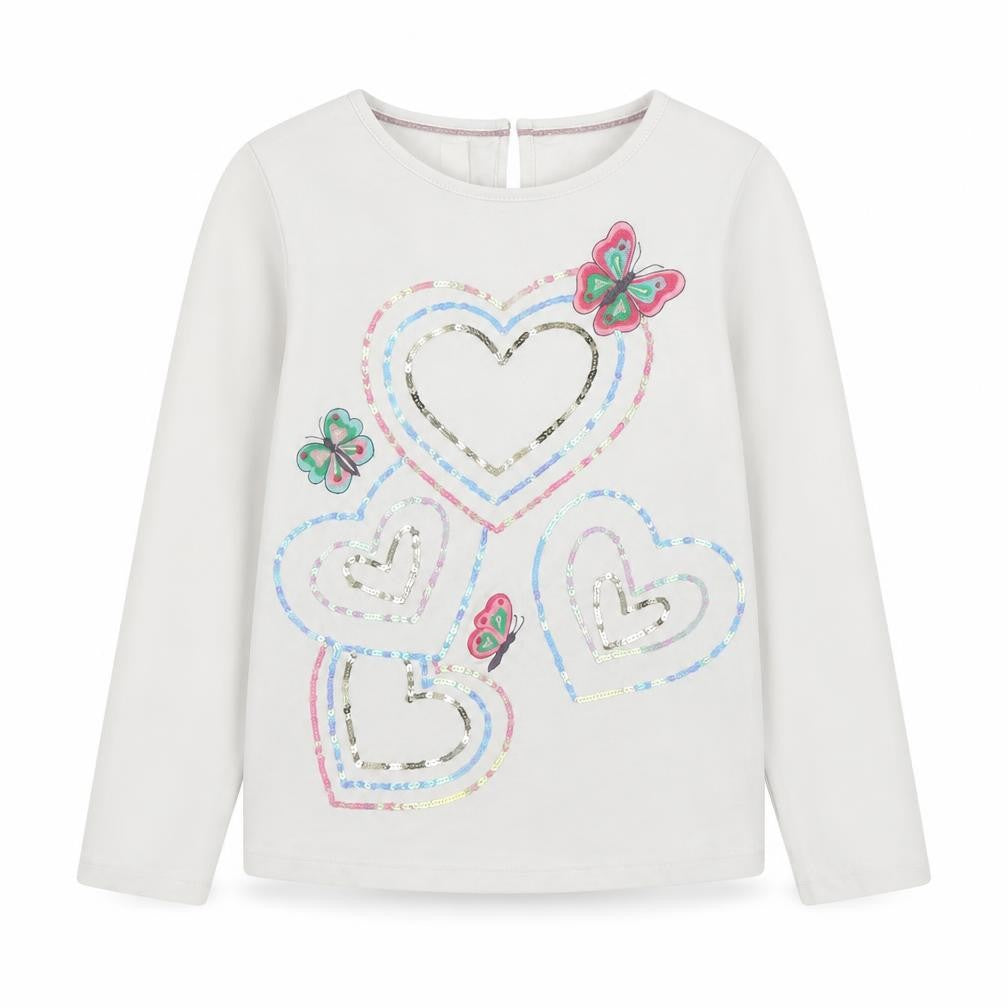 Monsoon Teens White Long Sleeve Heart Sequin Cotton T-Shirt Size 10