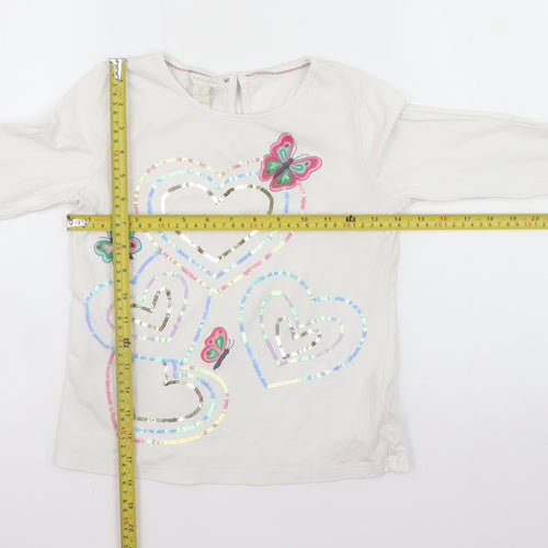 Monsoon Teens White Long Sleeve Heart Sequin Cotton T-Shirt Size 10