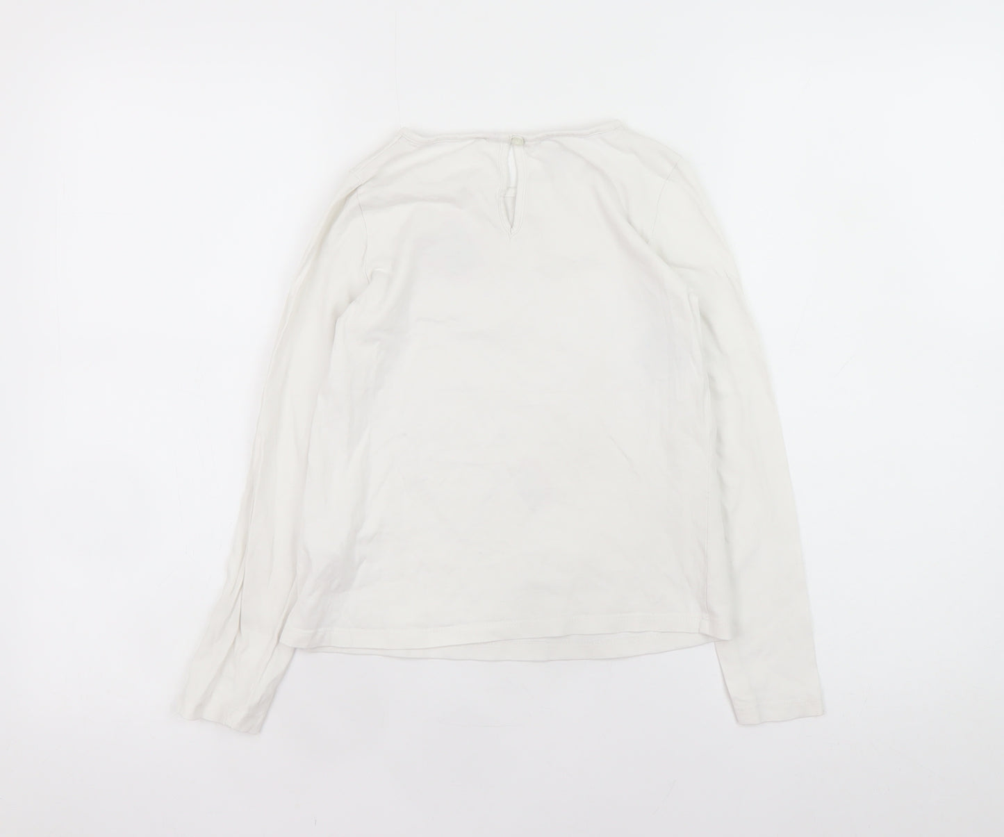 Monsoon Teens White Long Sleeve Heart Sequin Cotton T-Shirt Size 10