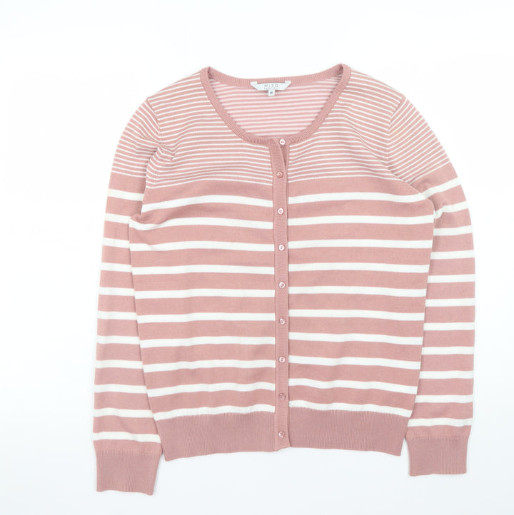 Miso Women Pink Striped Knit Cardigan Jumper Size M