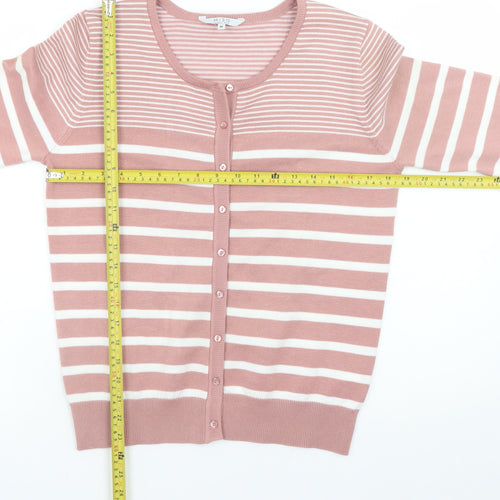 Miso Women Pink Striped Knit Cardigan Jumper Size M