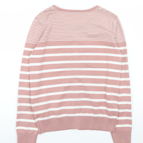 Miso Women Pink Striped Knit Cardigan Jumper Size M