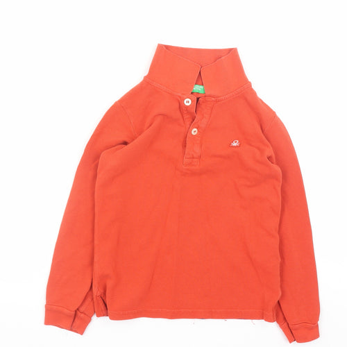 United Colors of Benetton Boys Orange Polo Long Sleeve Cotton Top 4-5 Years
