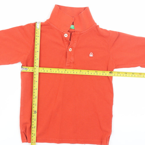 United Colors of Benetton Boys Orange Polo Long Sleeve Cotton Top 4-5 Years