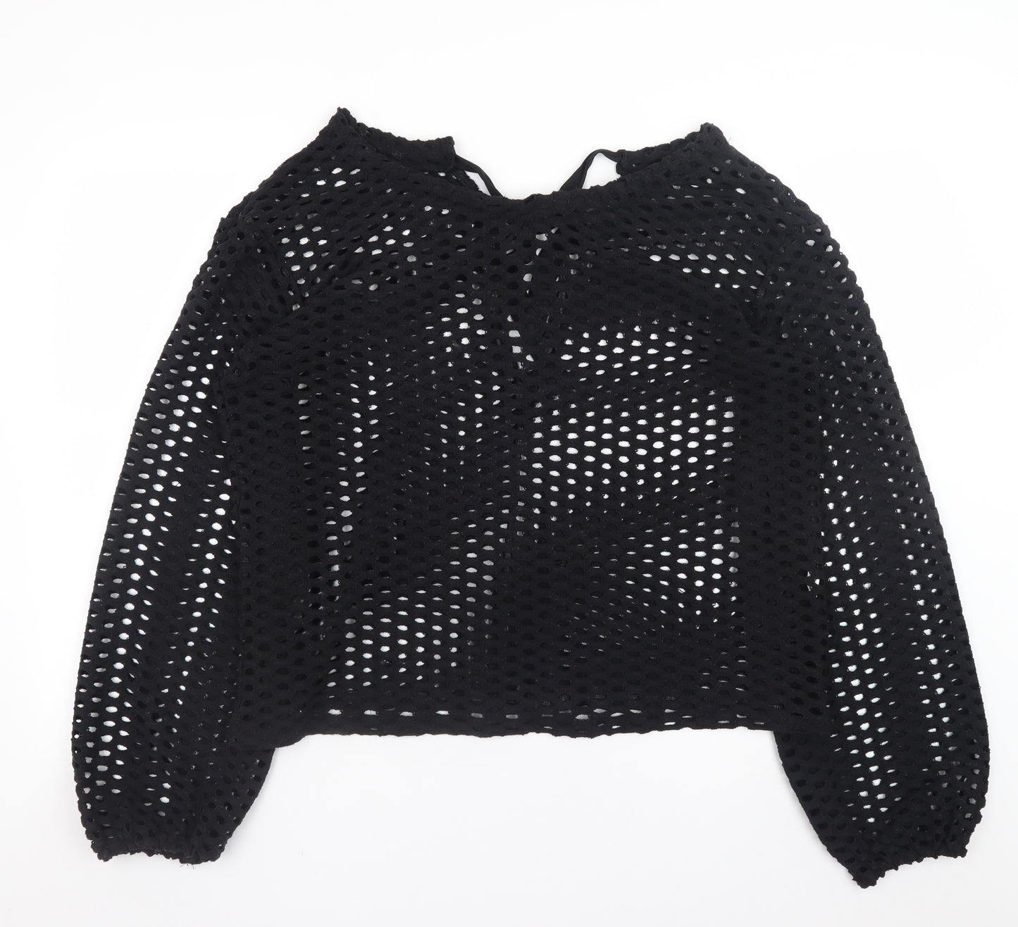 ZARA Women’s Black Open-Knit Cotton Pullover Jumper Size L