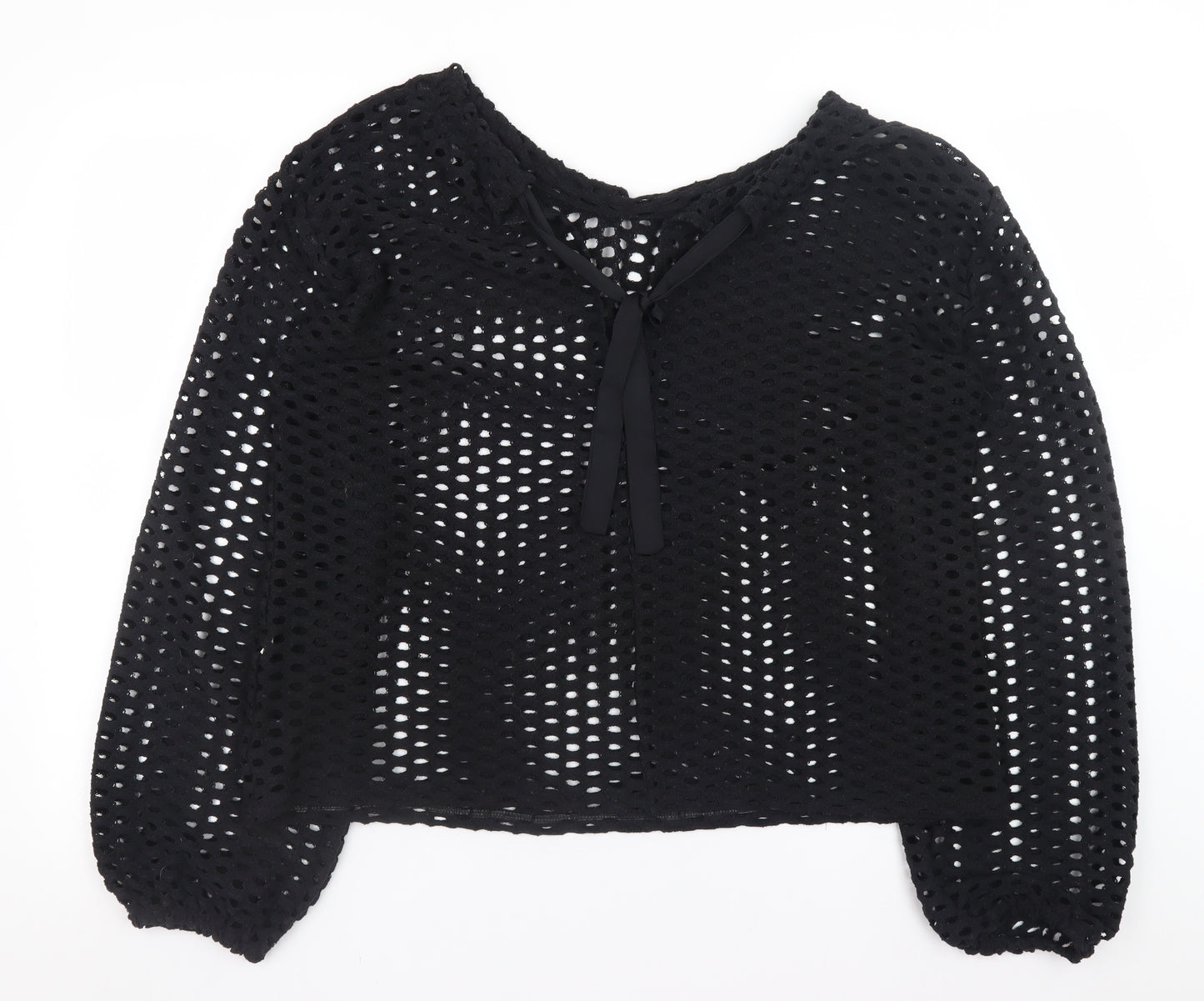 ZARA Women’s Black Open-Knit Cotton Pullover Jumper Size L