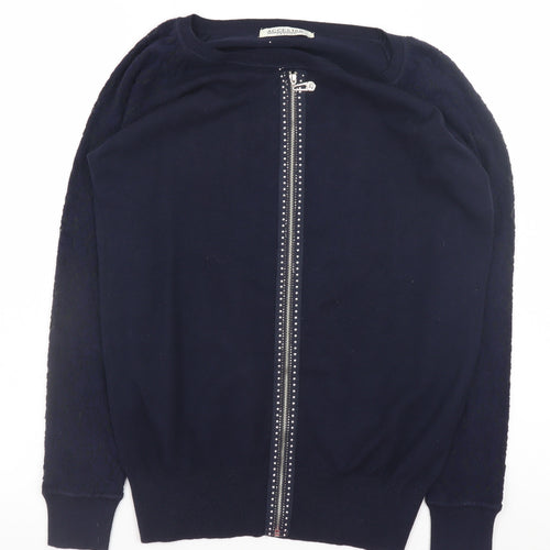 Accestar Women's Black S Crew Neck Zip Cardigan Jumper
