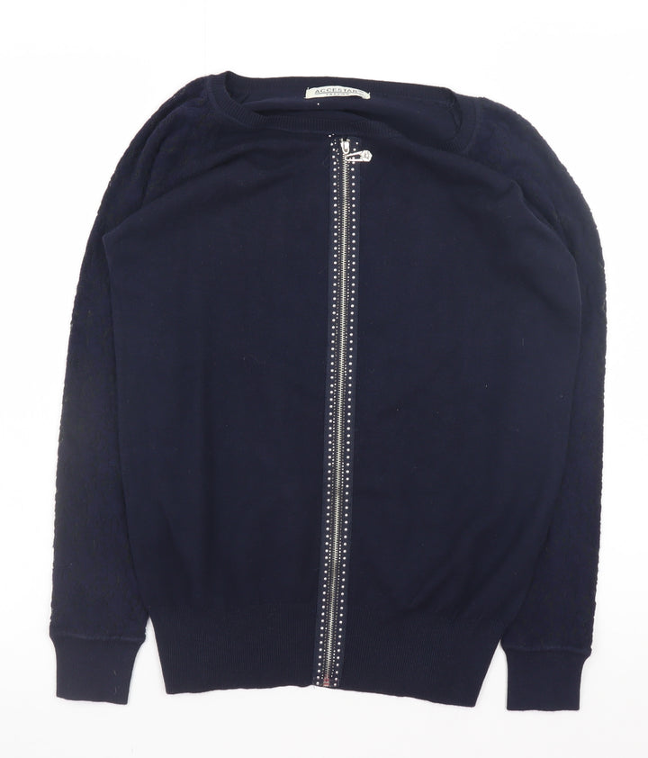 Accestar Women's Black S Crew Neck Zip Cardigan Jumper