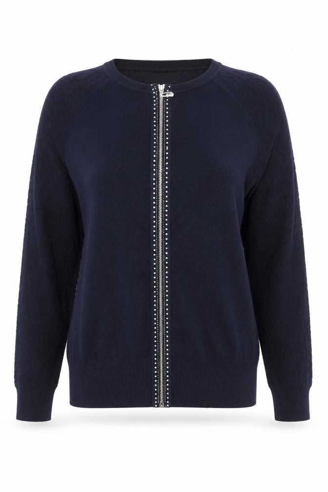 Front view of Accestar Women's Black S Crew Neck Zip Cardigan Jumper