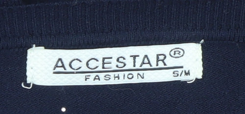Accestar Women's Black S Crew Neck Zip Cardigan Jumper