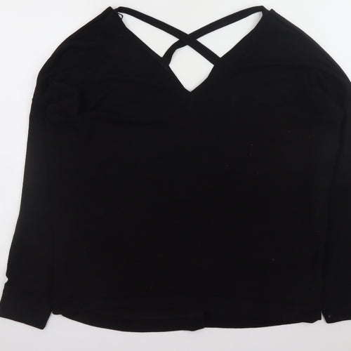 River Island Women Black Size 18 V-Neck Criss Cross Jumper