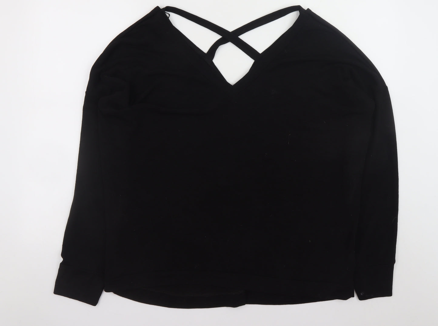 River Island Women Black Size 18 V-Neck Criss Cross Jumper