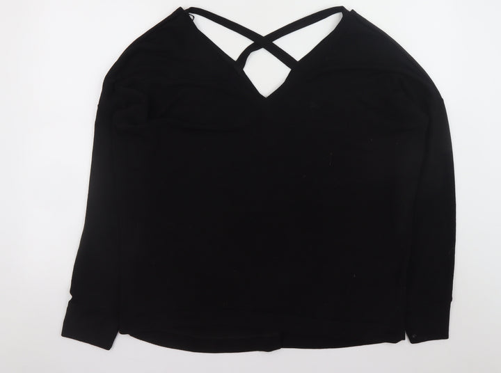 River Island Women Black Size 18 V-Neck Criss Cross Jumper
