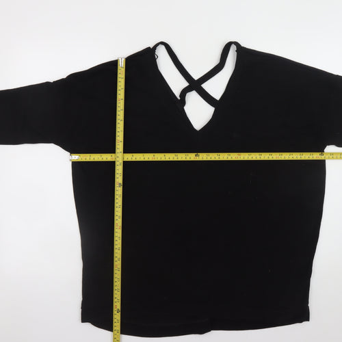 River Island Women Black Size 18 V-Neck Criss Cross Jumper