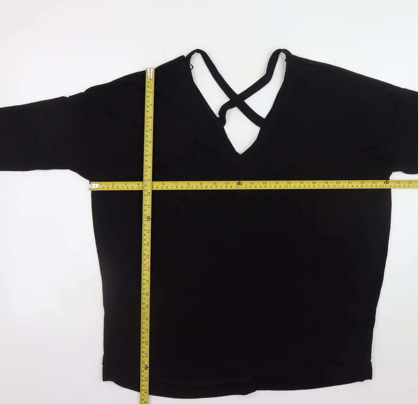 River Island Women Black Size 18 V-Neck Criss Cross Jumper