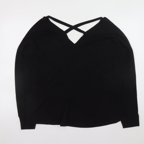 River Island Women Black Size 18 V-Neck Criss Cross Jumper