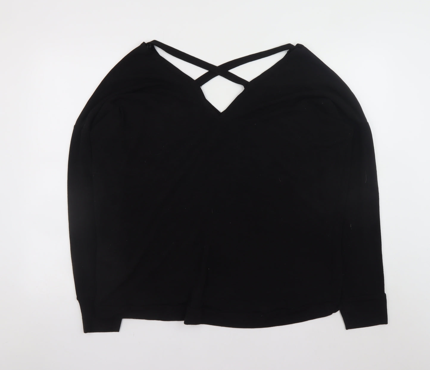River Island Women Black Size 18 V-Neck Criss Cross Jumper