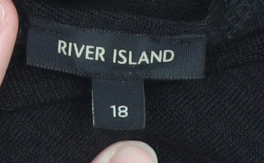 River Island Women Black Size 18 V-Neck Criss Cross Jumper