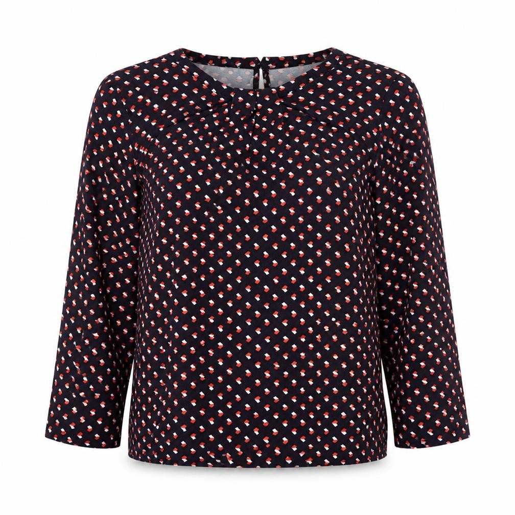 Front view of Hobbs Women’s Multicoloured Geometric Long Sleeve Jersey Blouse M
